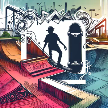 Stylized avatar of a silhouette skateboarding at a vibrant skate park with dynamic street art in the background.