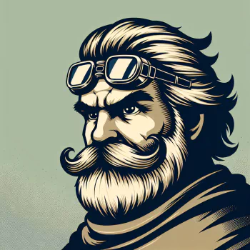 Illustrated avatar of a distinguished gentleman with a large moustache and aviator goggles, stylized like Dr. Robotnik.