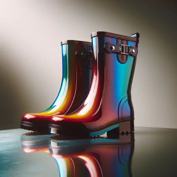 Colorful rain boots on reflective surface for stylish avatar or profile picture.