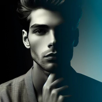 Duotone stylized avatar of a young man for profile picture use.