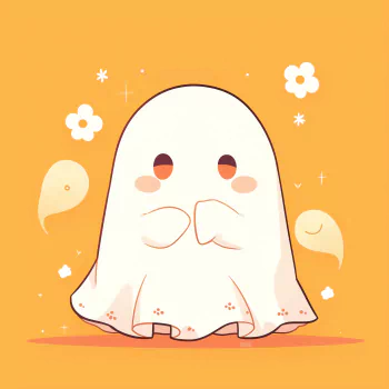 Avatar of a cute, cartoon ghost with a simple, friendly expression on an orange background, ideal for forum or social media profiles.