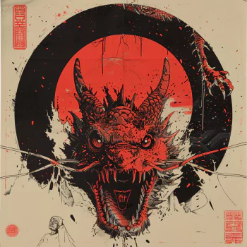 A striking profile photo featuring an artistic depiction of a Japanese dragon, set against a bold red and black backdrop, capturing the essence of traditional and modern aesthetics.