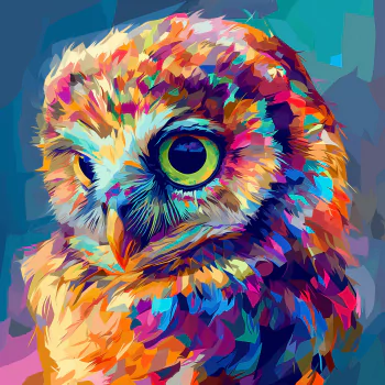 Colorful digital artwork of a cute baby owlet for a vibrant avatar or profile picture.