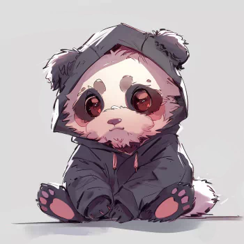 Profile photo of a cute animated panda sitting down, wearing a cozy hooded jacket, with large expressive eyes.