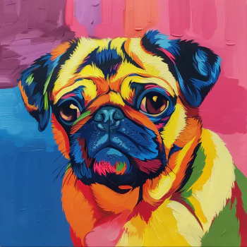 Colorful pug dog avatar with vibrant abstract background for profile picture.