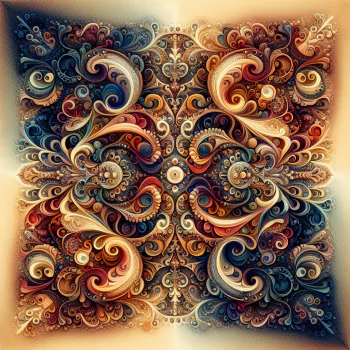 Intricate fractal design avatar with swirling patterns and warm color tones.
