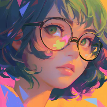 Anime-style avatar featuring a girl with glasses, vibrant, colorful background suited for a profile picture.