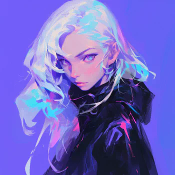 Anime-style avatar featuring a cool anime girl with striking white hair and a black outfit, highlighted by vibrant blue tones, perfect for a forum profile photo.