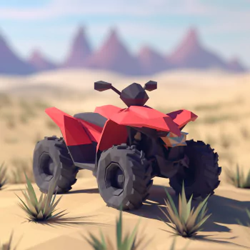 Low-poly style avatar of a red quad bike in a desert setting for a profile picture.