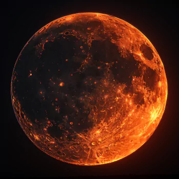 A fiery moonrise image designed for use as a forum avatar, showcasing a vivid and detailed view of the moon in reddish-orange tones.