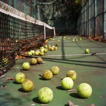 A vibrant forum avatar featuring a tennis court with numerous yellow tennis balls scattered across a green surface, showcasing a lively sports atmosphere.
