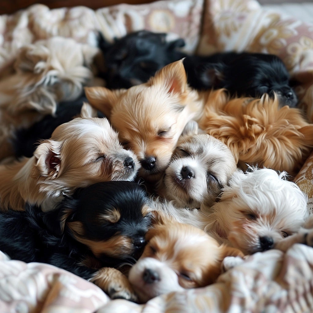 Adorable puppy avatar featuring a cuddly group of Shih Tzu, Yorkshire Terrier, and Chihuahua puppies nestled together.