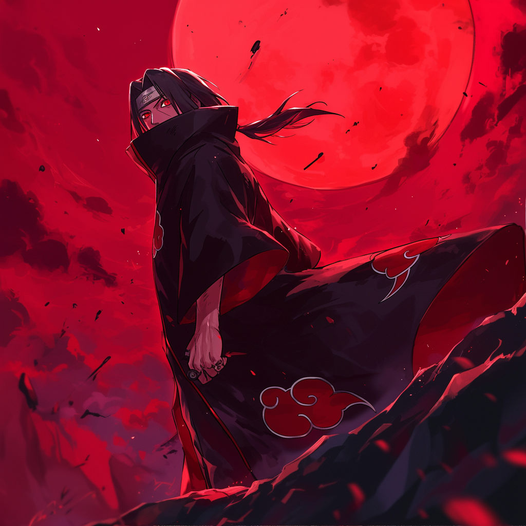 Itachi Sharingan Avatar - Anime PFP with Red Moon by patrika