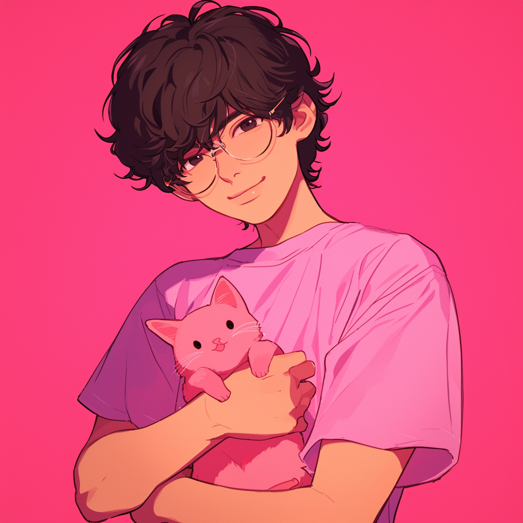 Pink Aesthetic Boy with Cat Avatar by CelestialCanvas