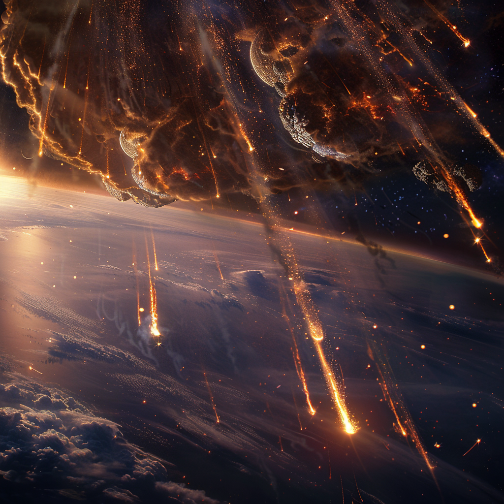 Stunning avatar image of a meteor shower with fiery meteorites streaking across Earth's atmosphere.
