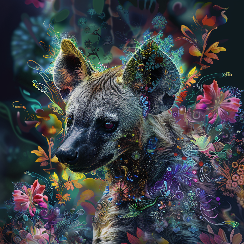 A colorful and artistic representation of a hyena surrounded by vibrant flowers and foliage, serving as a unique forum avatar or profile photo.