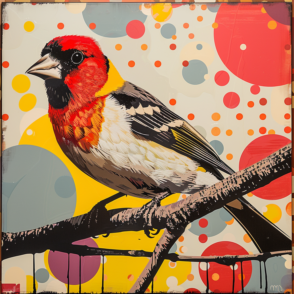 Colorful finch avatar with abstract background for profile picture.
