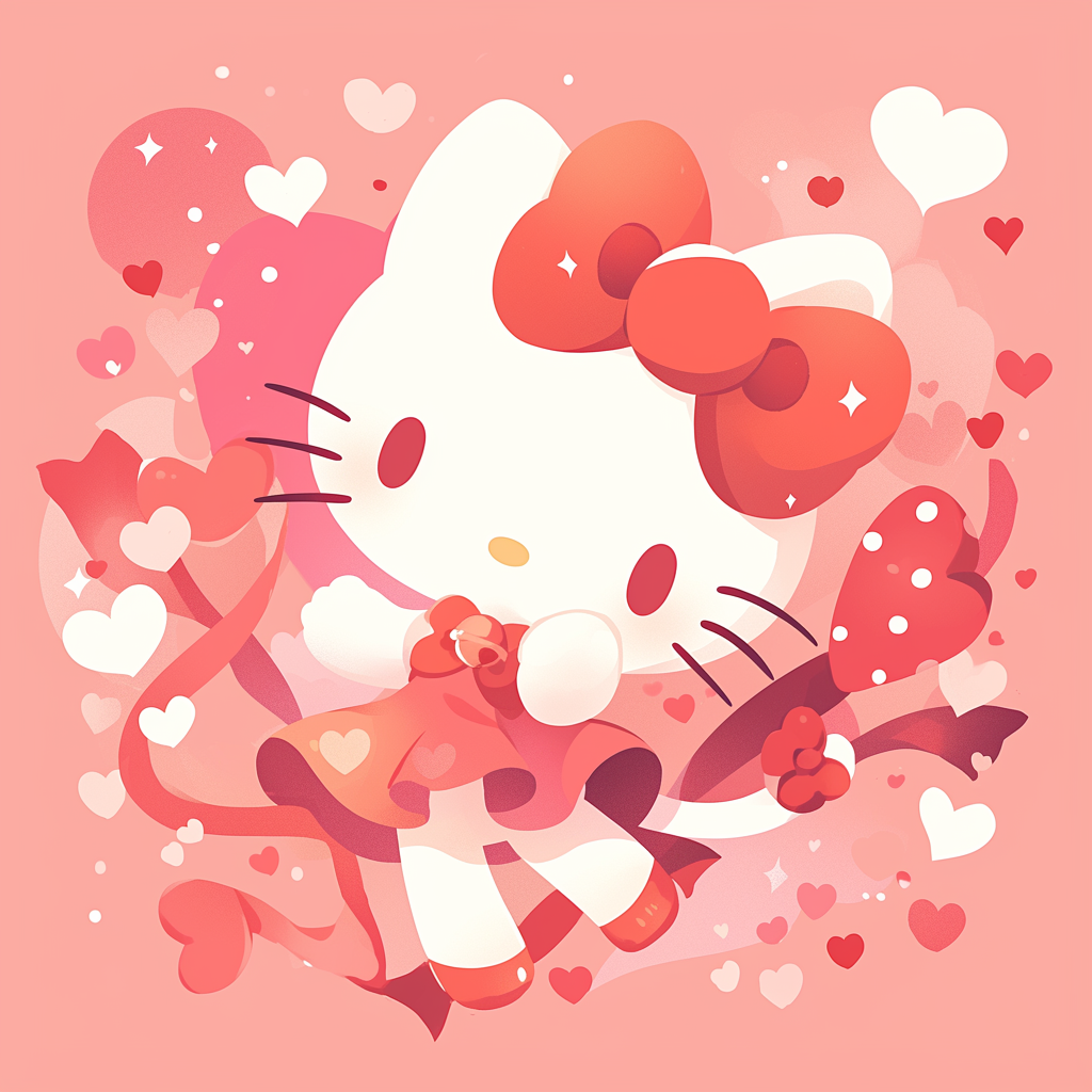 Cute Hello Kitty avatar with a heart-filled pink background for a profile picture.