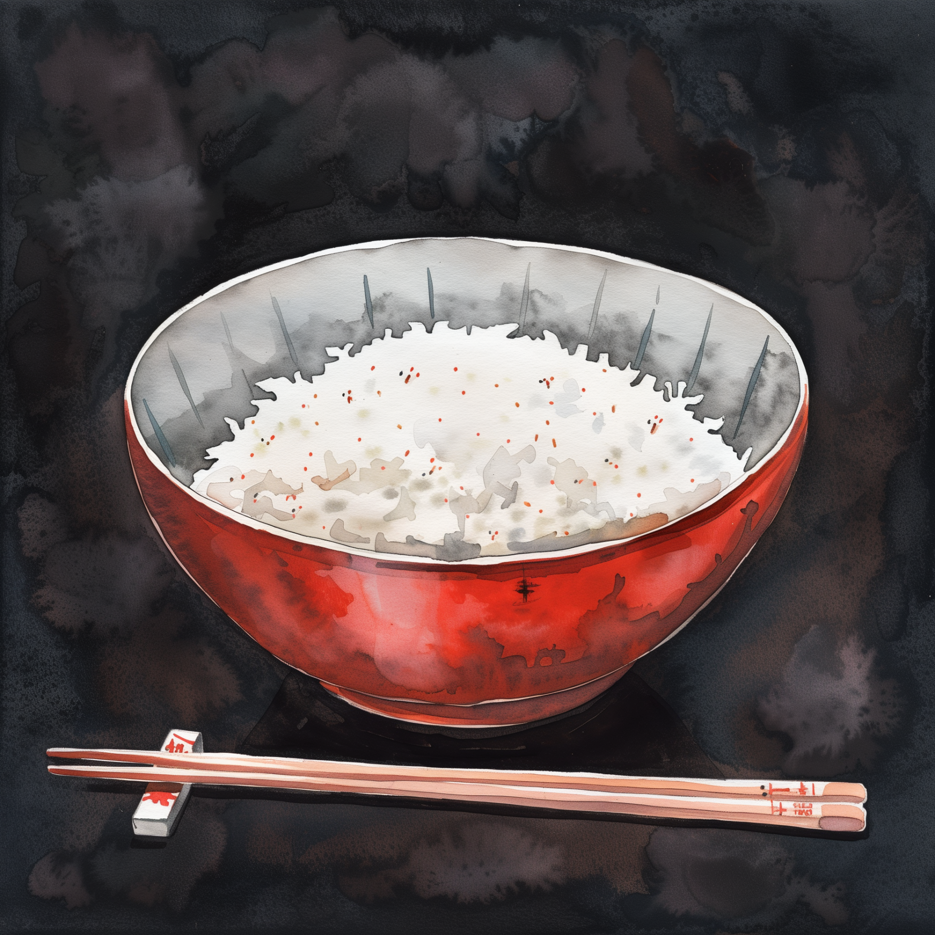 A stunning forum avatar featuring a bowl of white rice in a vibrant red dish, accompanied by a pair of chopsticks, set against a dark background.