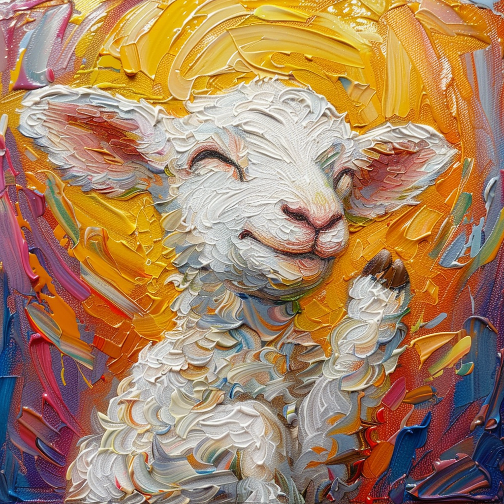Colorful painted avatar of a smiling lamb with vibrant, expressive brush strokes in the background.