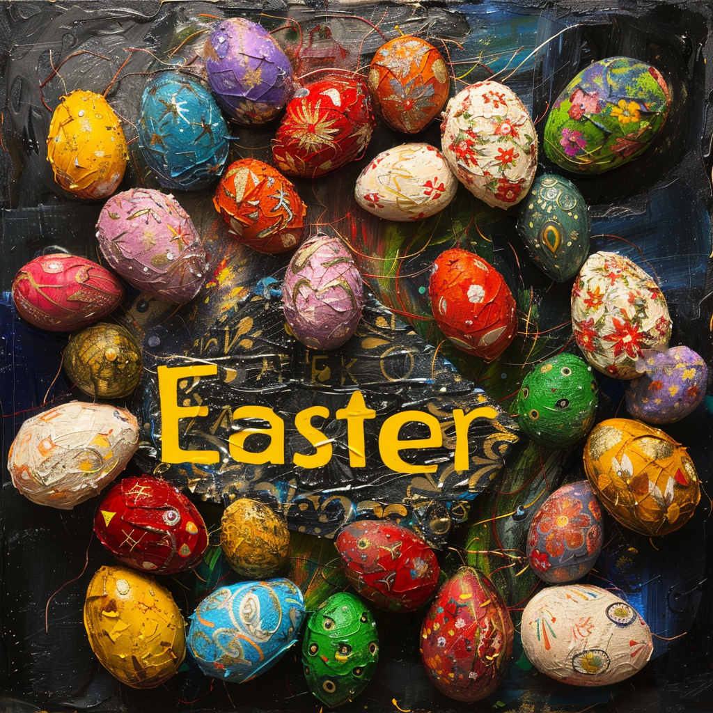 Easter-themed avatar with colorful painted eggs and festive holiday greeting.