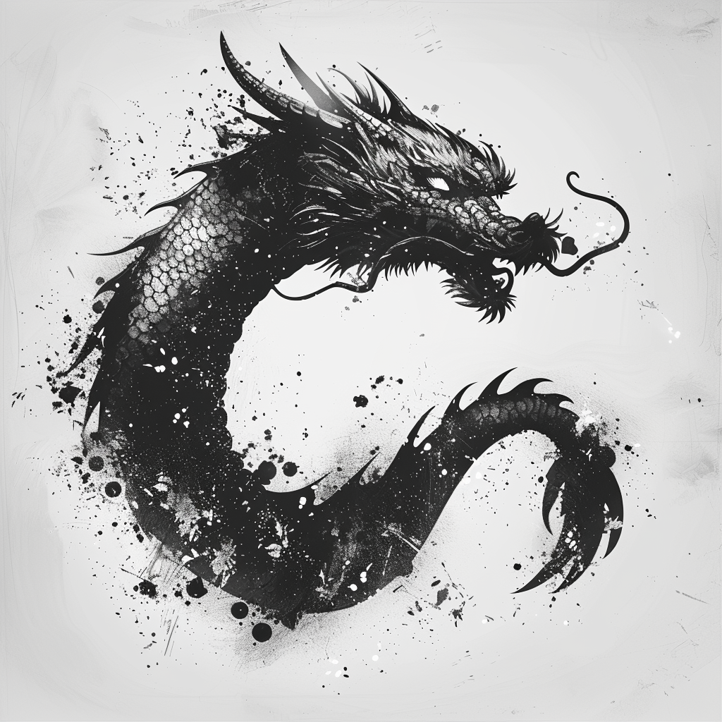 A striking black and white dragon illustration with splashes of ink, designed as a forum avatar or profile picture. The dragon features sharp details and fierce expression.