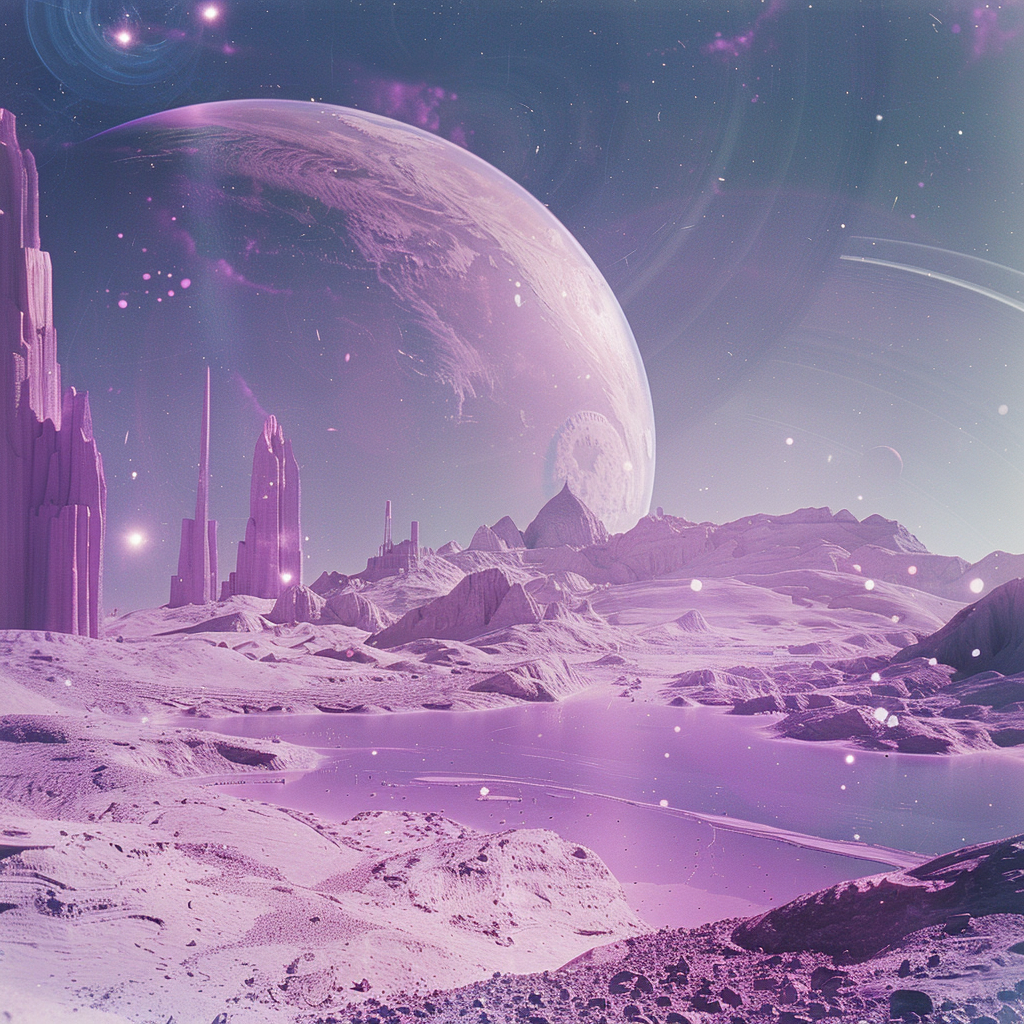 Sci-fi themed avatar featuring a stunning alien planet landscape with large moons, futuristic structures and a purple-hued sky.