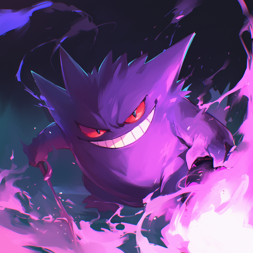 Anime-style avatar of Gengar from Pokémon with a menacing expression surrounded by ghostly purple aura.