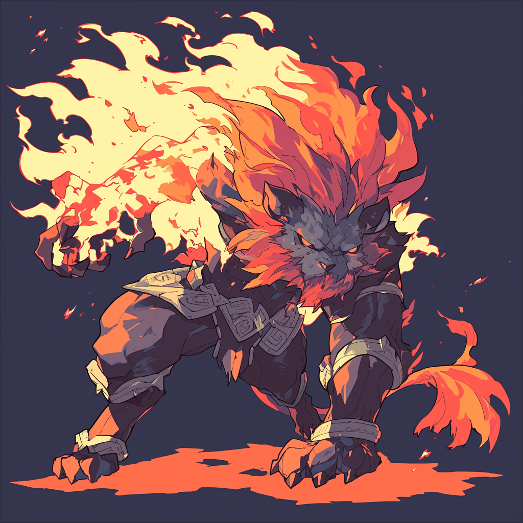 Avatar of Ganon from The Legend of Zelda with fiery mane against a dark background, in bold and colorful artwork.