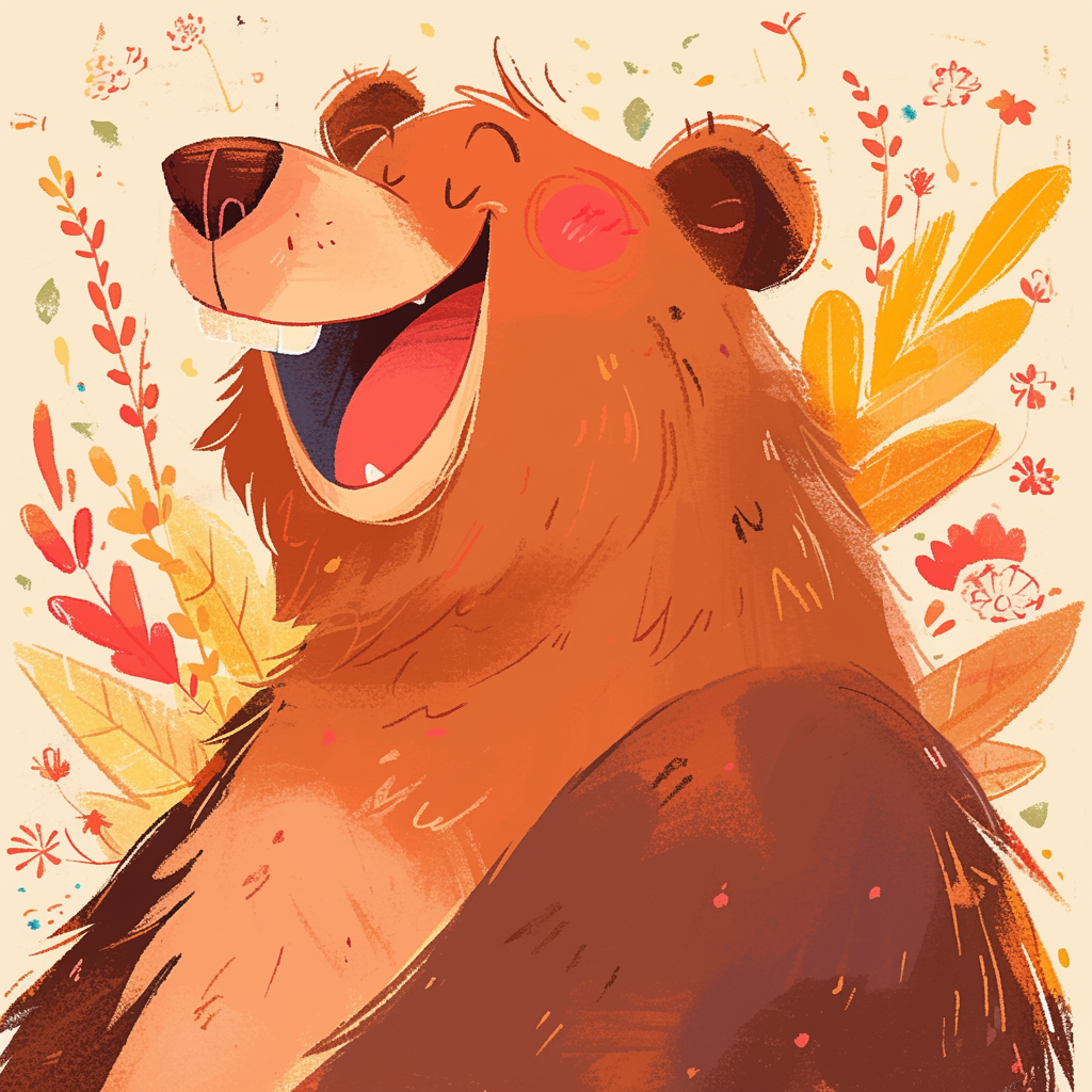 A cheerful illustration of a brown bear smiling amidst colorful flowers and foliage, designed as a forum avatar or profile picture.