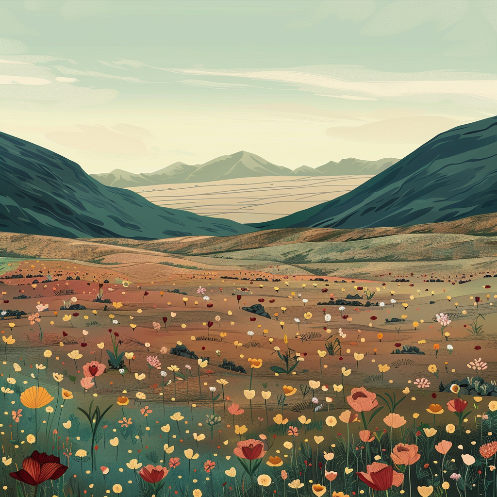 Profile photo featuring a serene landscape with colorful flowers in the foreground and rolling hills in the background.