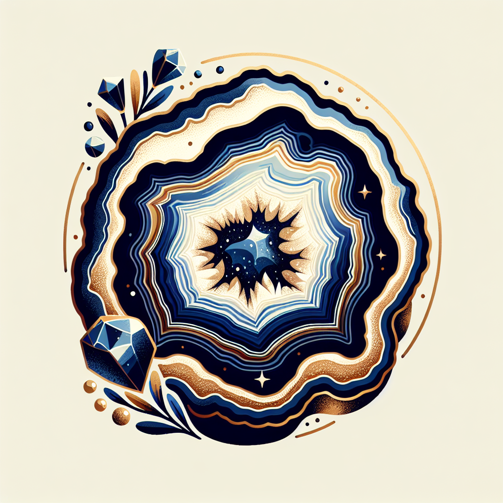 Artistic avatar featuring a stylized geode design with concentric layers of blue and brown, accented with star-like elements.