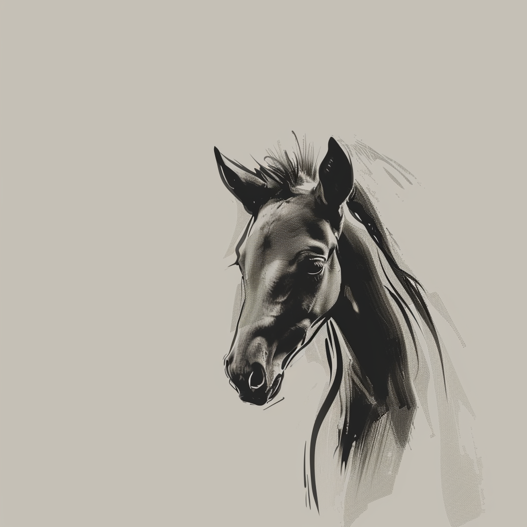Profile photo of a stylized black-and-white image depicting the head of a foal with flowing mane.