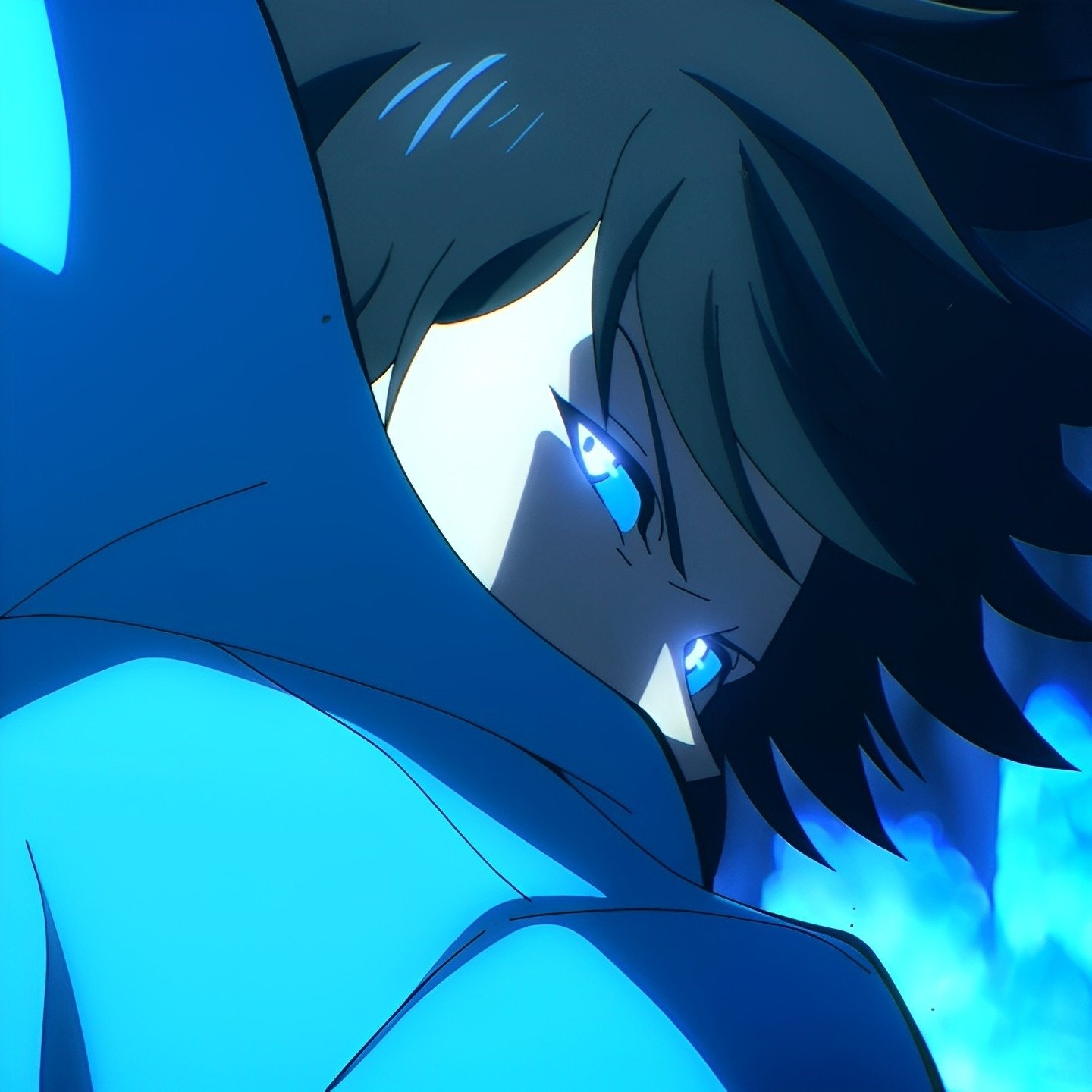 Close-up avatar of Sung Jin-Woo from the anime Solo Leveling, featuring his dark silhouette with glowing eyes against a blue background.