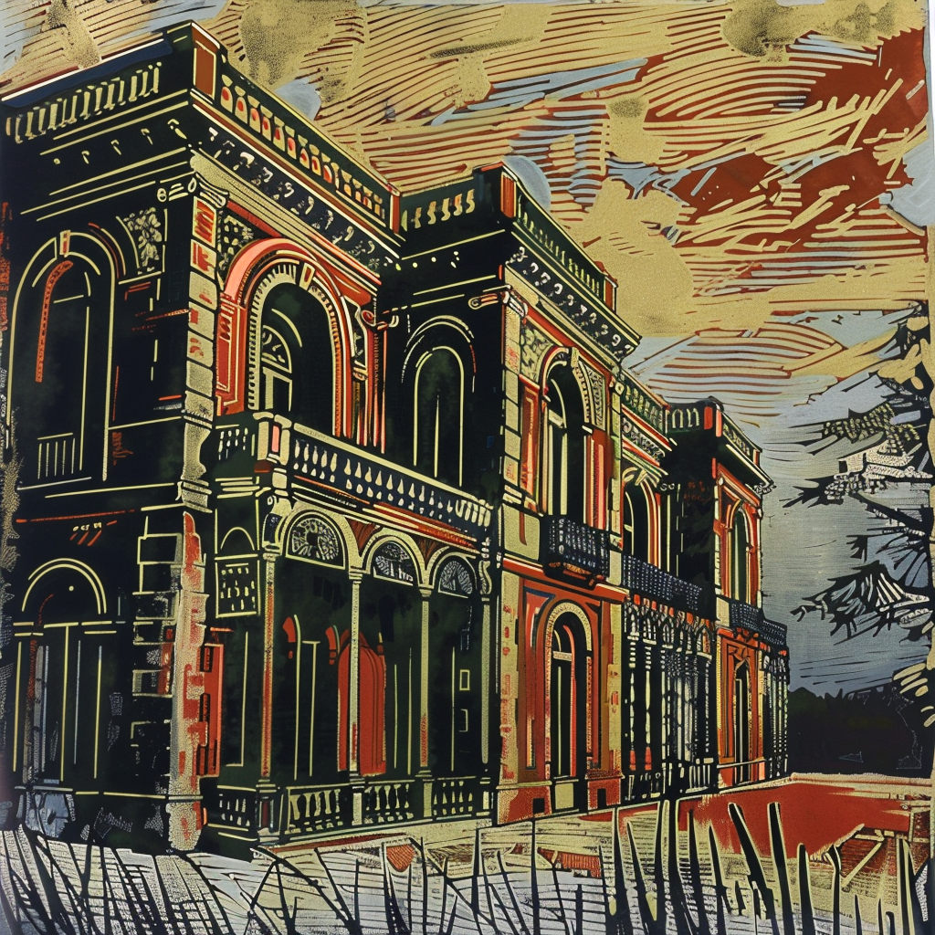 A stylized illustration of a museum building featuring intricate architecture and bold colors, set against a dramatic sky, serving as a unique forum avatar.