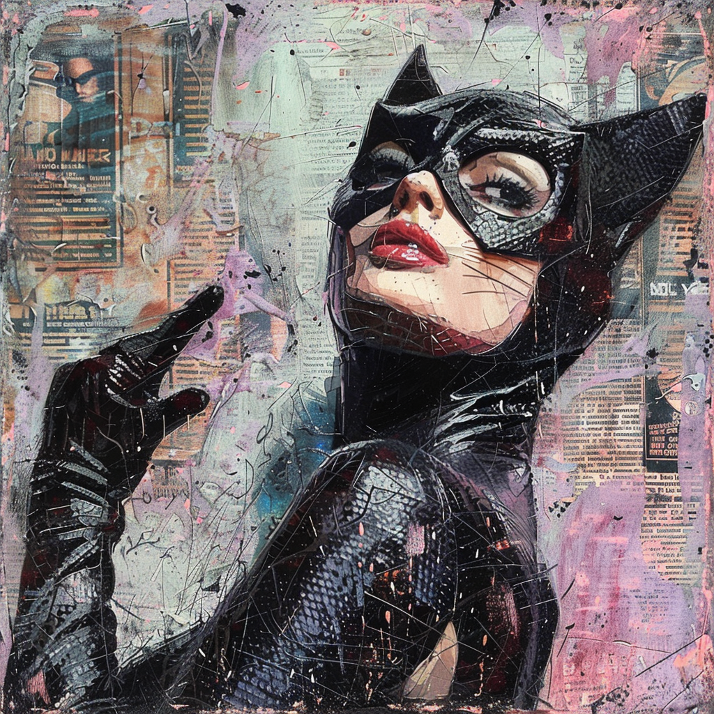 Profile photo featuring an artistic depiction of Catwoman in a black suit and mask, set against a graffiti-style colorful background.