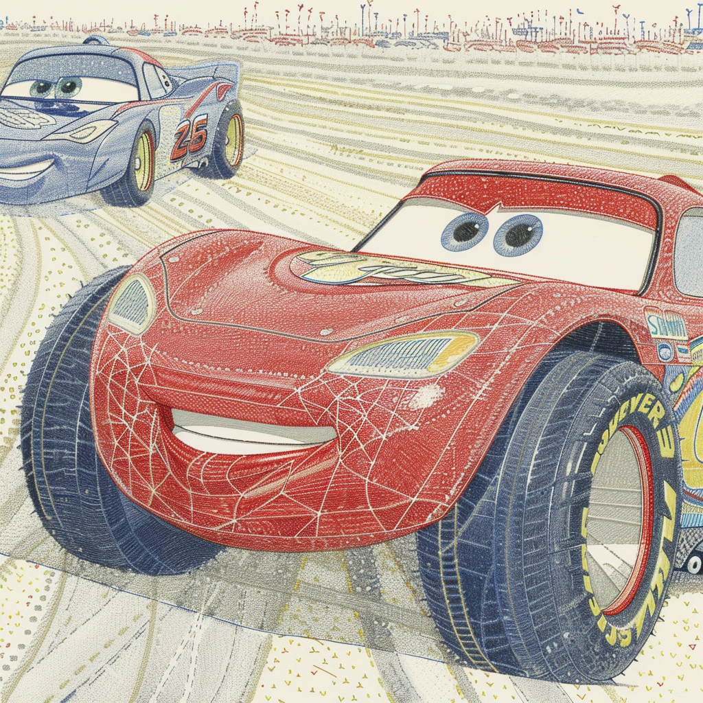 Cheerful avatar featuring Lightning McQueen from Pixar's Cars, with intricate tire details and a racetrack background, capturing the vibrant spirit of the beloved character.