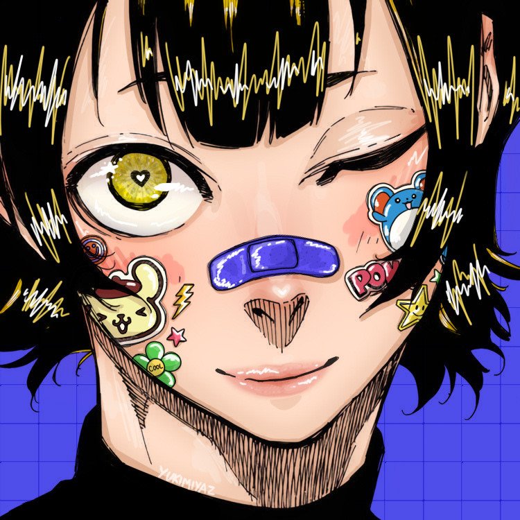 Avatar of Bachira Meguru from Blue Lock, featuring his distinctive yellow eyes and face adorned with colorful stickers.