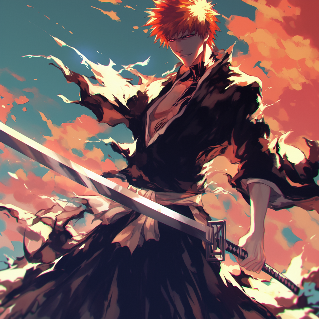 Anime character Ichigo Kurosaki from Bleach, standing with a sword in hand, fiery background, used as a forum avatar/profile photo.