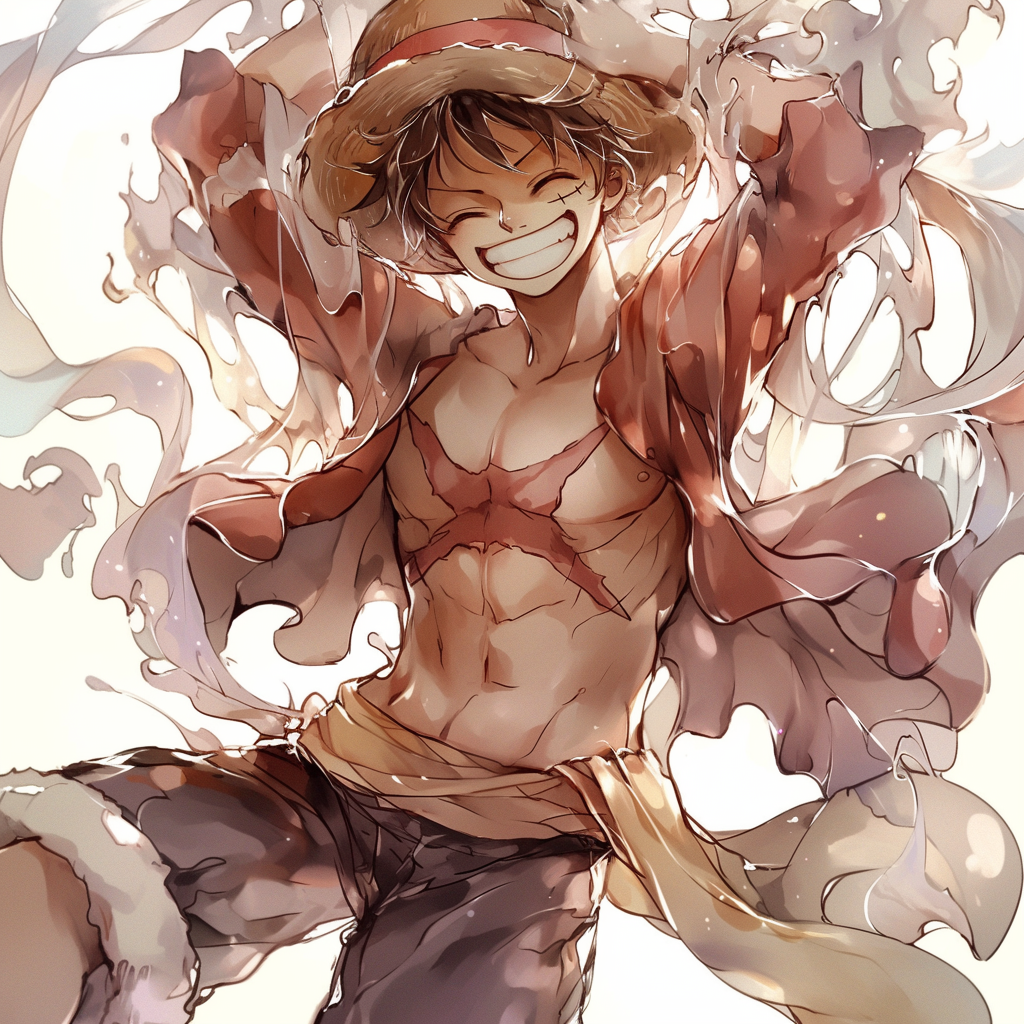 Anime profile photo of Monkey D. Luffy from One Piece, smiling widely with arms raised.