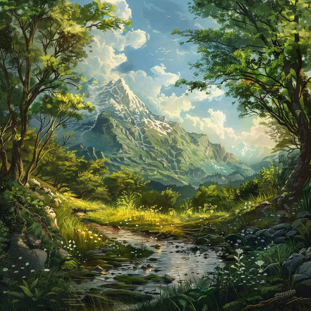 Scenic nature landscape with a mountain and stream, surrounded by lush greenery. This tranquil scene serves as a forum avatar/profile photo.