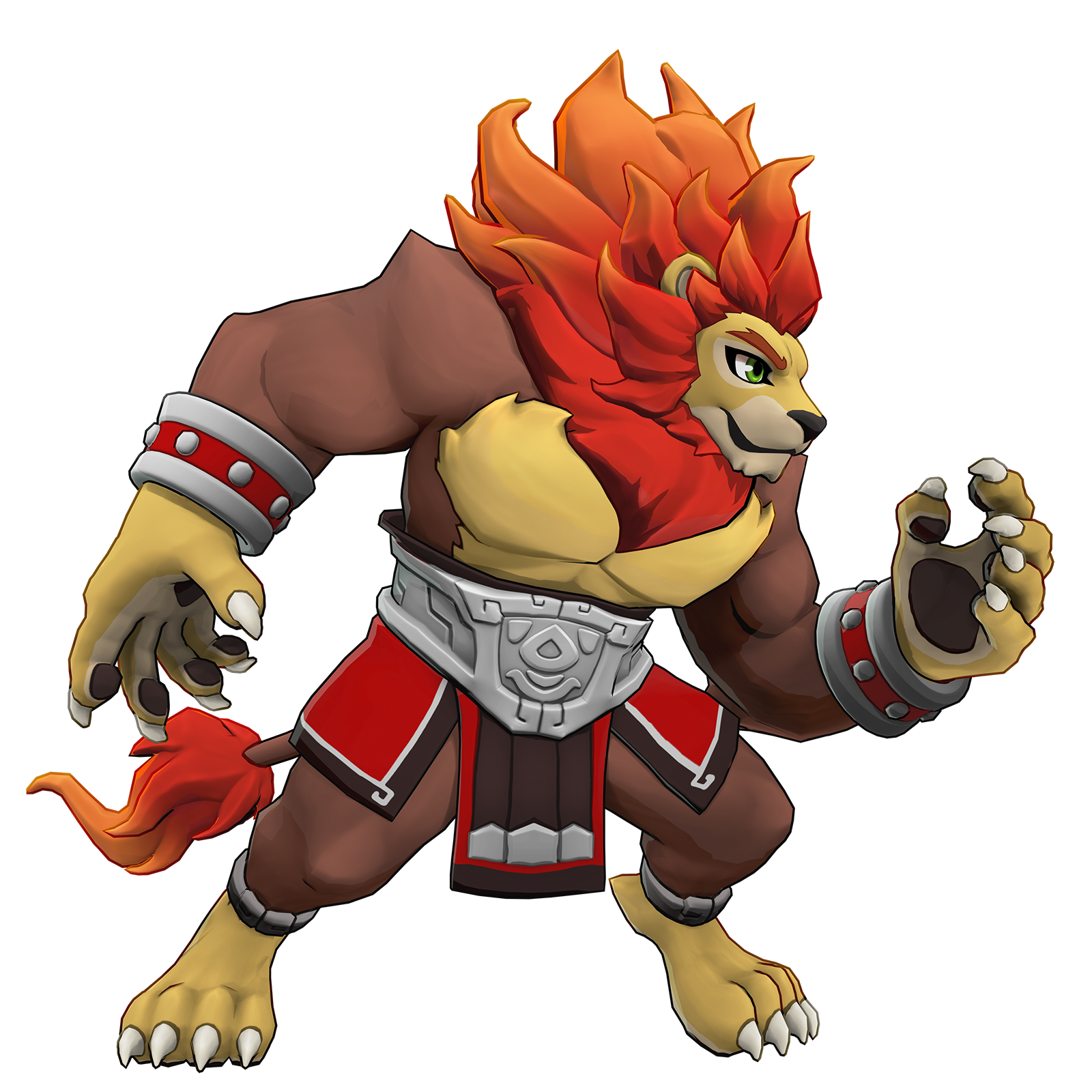 Forum avatar featuring a lion character from the video game Rivals 2, with a fiery mane and muscular build, dressed in red and gray armor.