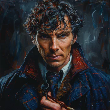 Artistic avatar depicting a Sherlock Holmes inspired character with keen eyes and a vintage detective outfit.