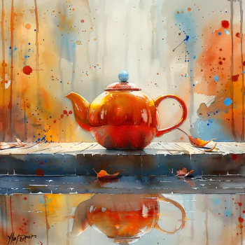 Vividly colored painting of a red teapot with a dynamic, splattered background, used as a forum avatar.