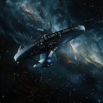 Avatar of the USS Enterprise spaceship from Star Trek, gliding through a starry nebula in space.