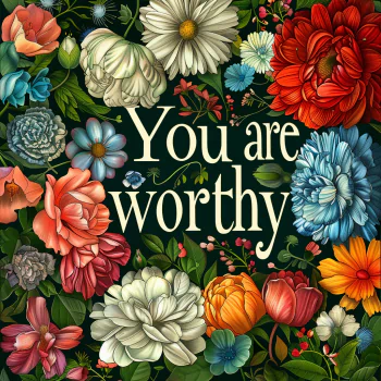 Inspirational avatar with the phrase 'You are worthy' surrounded by vibrant flowers.