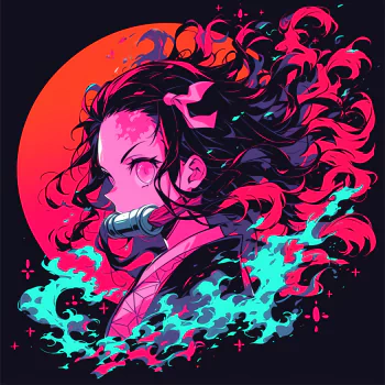 Stylized Demon Slayer: Kimetsu no Yaiba avatar featuring a character with dynamic hair against a contrasting red and blue backdrop.