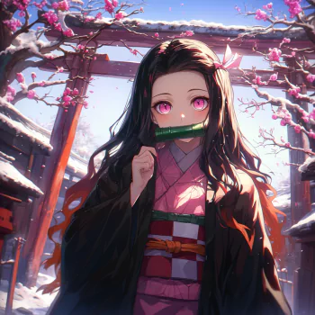 Anime avatar of a character from Demon Slayer: Kimetsu no Yaiba with sakura blossoms in the background.