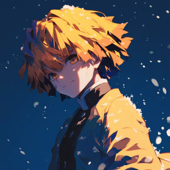 Stylized avatar of an anime character with spiky yellow hair from Demon Slayer: Kimetsu no Yaiba against a blue backdrop.