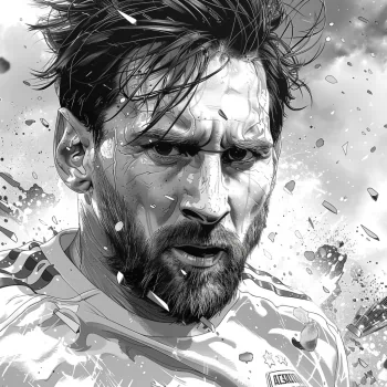 Black and white digital illustration of a determined soccer player for an avatar use.